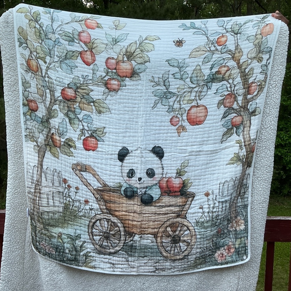 Panda and Apples Baby Blanket